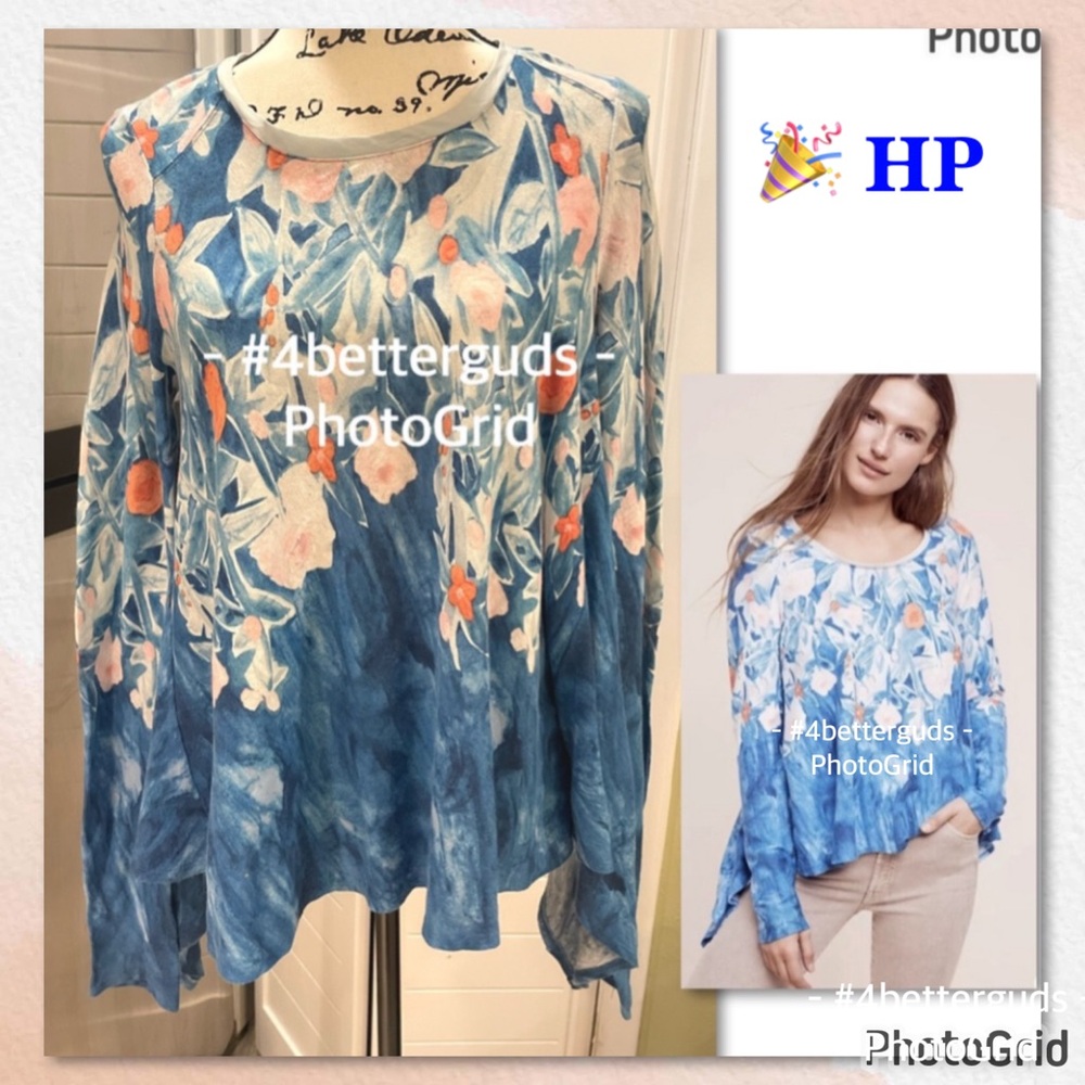 Meadow Rue Anthropologie Linen Fields Floral Print Swing Handkerchief Hem Top XS